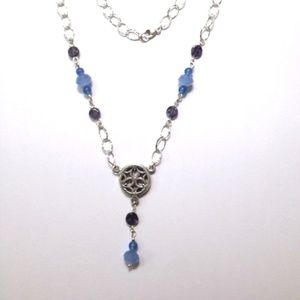 Y-necklace, 18", sterling, blue gemstone accents
